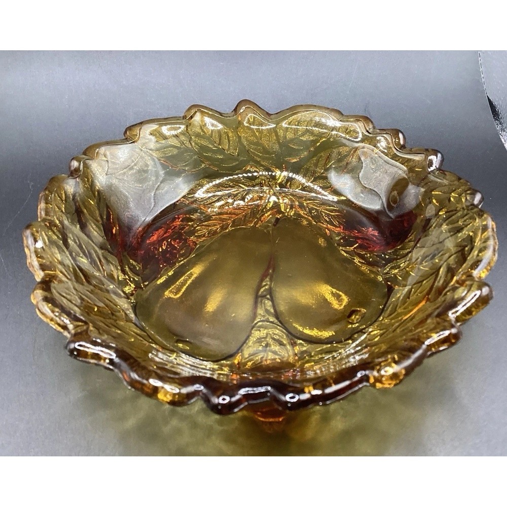 VTG Indiana Glass Tiara "Sweet Pear" Bowl In Burnt Honey Amber Color 6" Diam